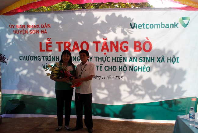 Vietcombank Quảng Ngãi trao tài trợ 100 con bò giống cho các hộ nghèo tại huyện miền núi sơn hà, tỉnh Quảng Ngãi