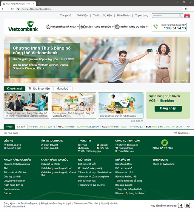 Vietcombank chính thức ra mắt website giao diện mới vào ngày 07/9/2019