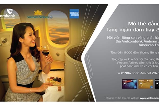 Ngàn dặm thưởng Bông sen vàng và cơ hội bay hạng sang miễn phí khi phát hành và chi tiêu thẻ Vietcombank Vietnam Airlines American Express