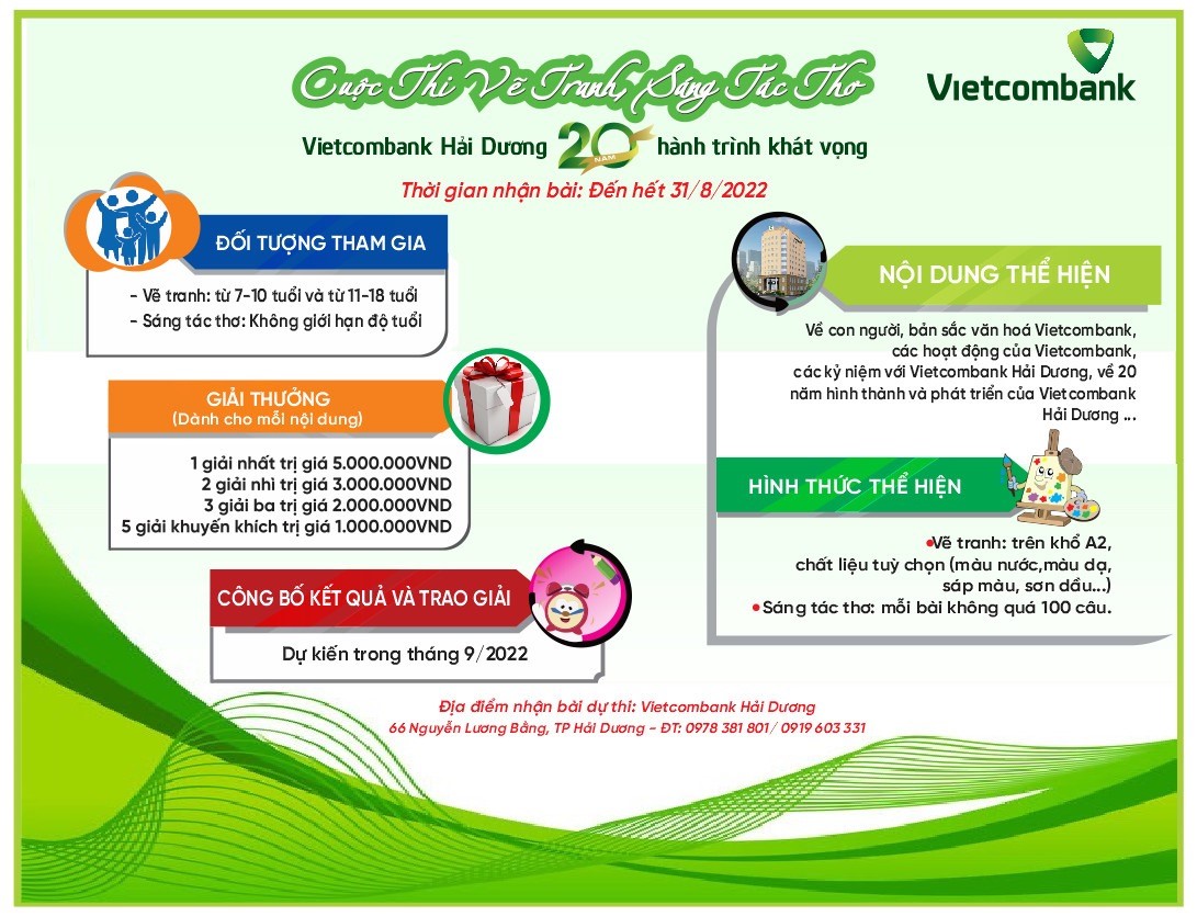 Vietcombank Hải Dương tổ chức cuộc thi vẽ tranh, sáng tác thơ chào mừng 20 năm thành lập chi nhánh