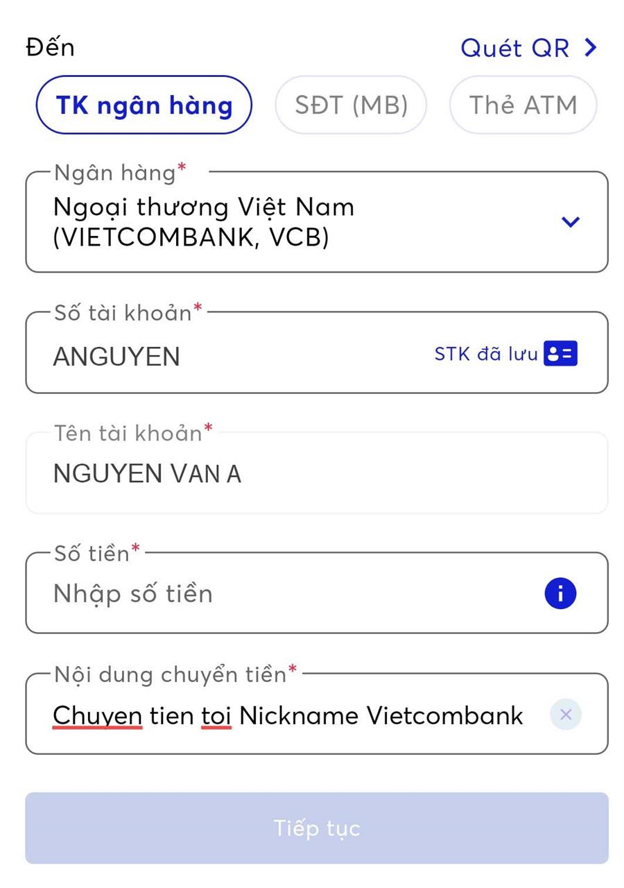 Chuyển tiền cá nhân MB: \