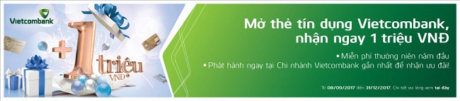 Thông báo triển khai chương trình ưu đãi “mở thẻ tín dụng Vietcombank, nhận ngay 1 triệu vnđ”