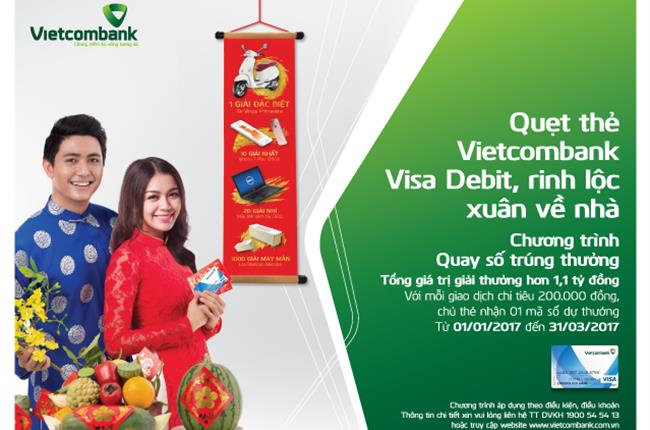 Vietcombank thông báo kết quả quay thưởng chương trình “quẹt thẻ Vietcombank visa debit, rinh lộc xuân về nhà”