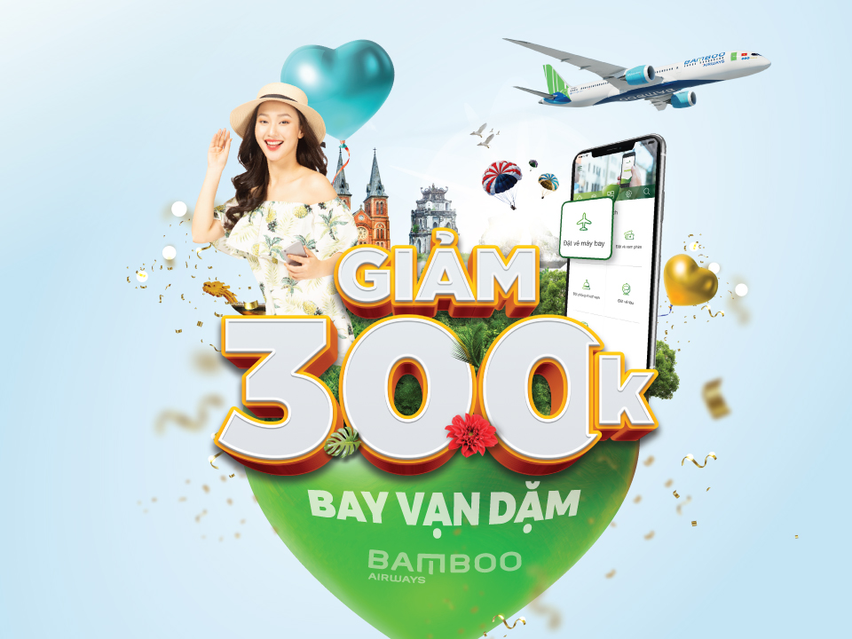 Giảm ngay 300.000đ khi đặt vé máy bay Bamboo Airways trên ứng dụng VCB-Mobile B@nking