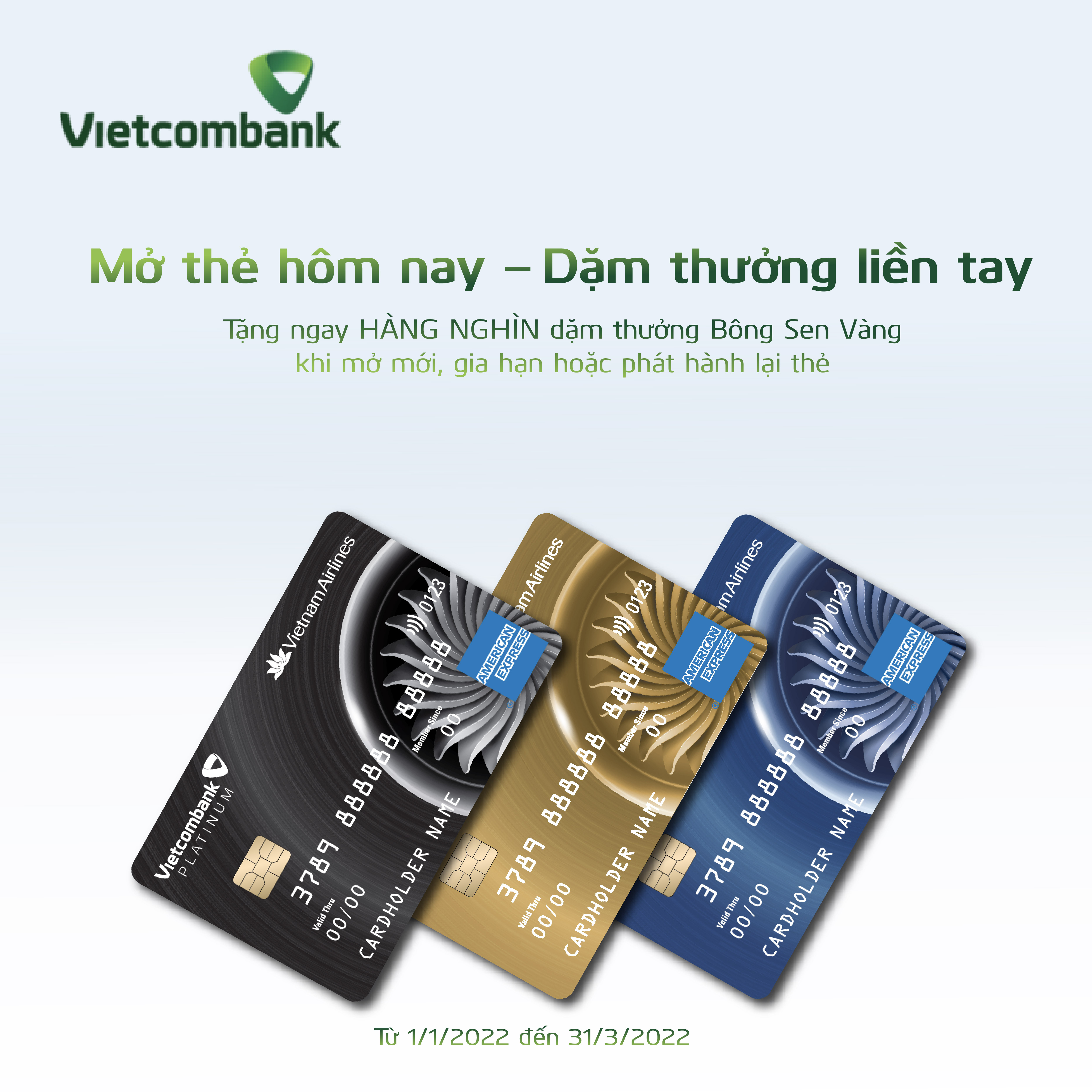 Ưu đãi lớn cho khách hàng phát hành thẻ Vietcombank Vietnam Airlines  American Express